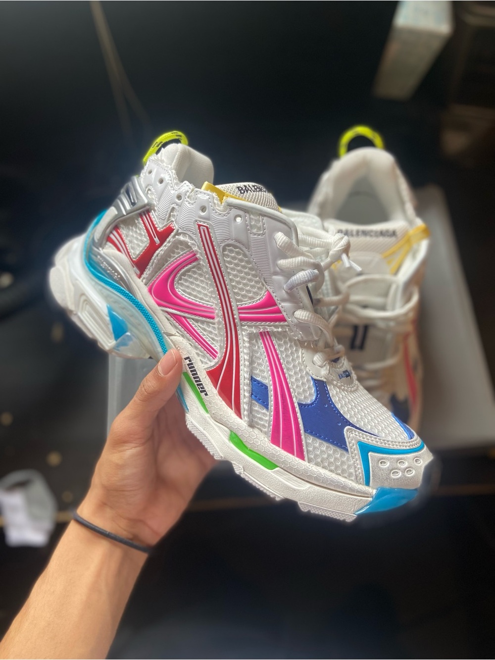 Balenciaga White Sneakers with Pink, Blue & Neon Accents
